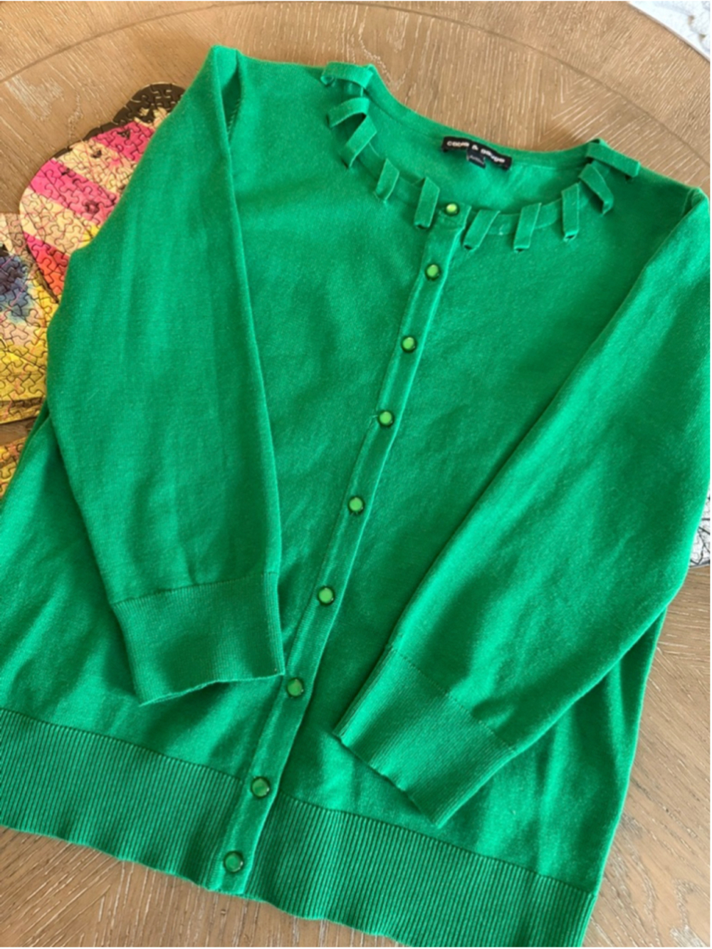 Women's Cable & Gauge Green Cardigan Sweater M - Picture 3 of 5
